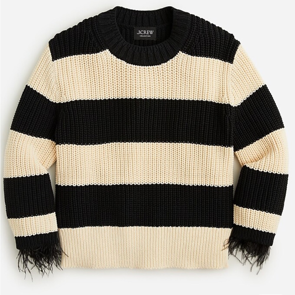 J Crew Collection Feather Cuff Stripe Sweater NWT